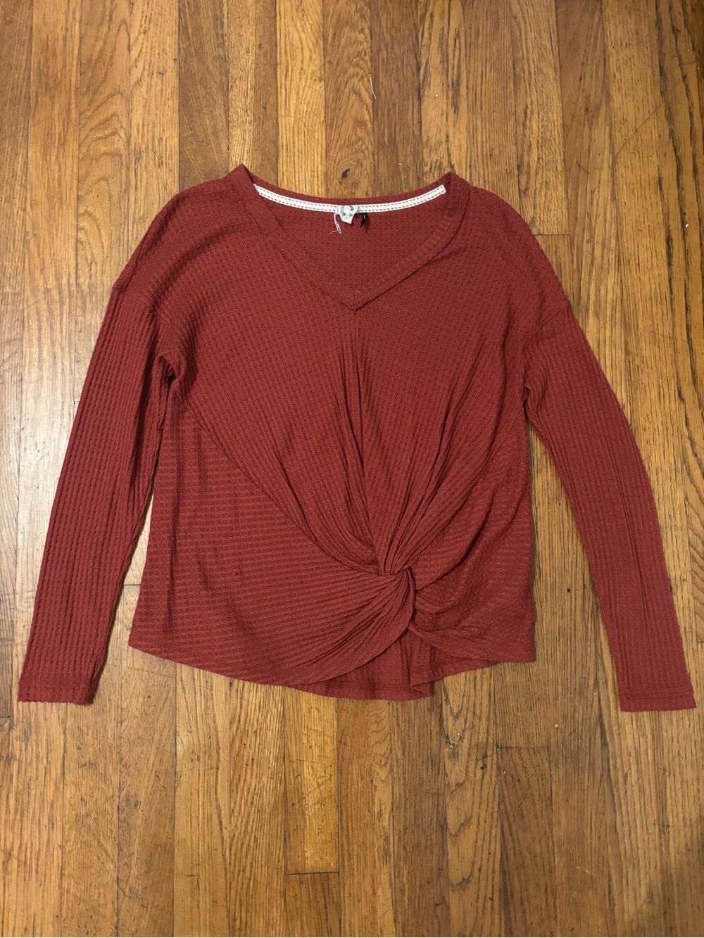 Anthropologie Burnt Orange Waffle-Knit Long Sleeve Tee Size S